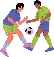 Flat style illustration showing two characters playing football vector