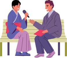 Two characters doing language exchange practice, flat illustration vector