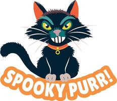 A spooky Cat looking with sharp teeth, flat sticker vector