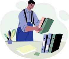 A character sorting files, flat style illustration vector