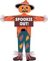 Flat style sticker showing scarecrow with typography vector