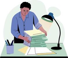 A character sorting documents in office, flat illustration vector