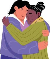 Two characters hugging with each other, flat illustration vector