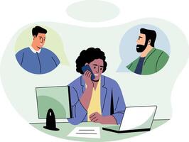 A character doing a conference call, flat style illustration vector
