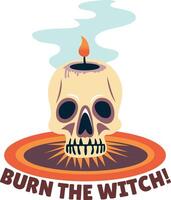 A flat style sticker showing a burning skull candle vector