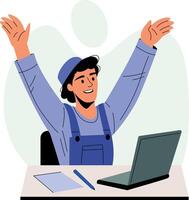 A flat style illustration of a happy employee vector