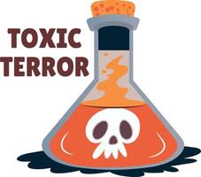 A chemical flask with toxic terror typography, flat sticker vector