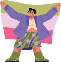 A flat style illustration of a pride guy holding a flag vector