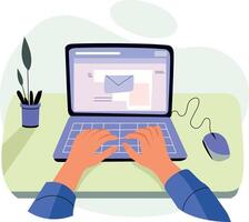 Sending email through laptop, flat style illustration vector