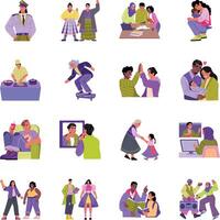 Set of Flat Style Multicultural People Illustrations vector