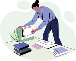 A character searching document in office, flat illustration vector