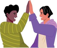 Two characters giving a high five to each other, flat illustration vector