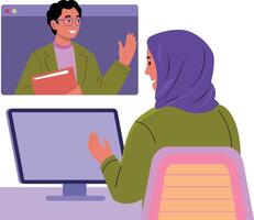 A flat style illustration showing a character doing visual meeting with her friend vector