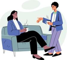 Flat style illustration showing employees doing coffee chat vector