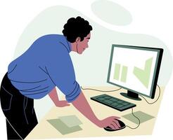 A flat style illustration showing an employee working on a system vector