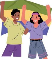 A flat style illustration depicting two characters doing pride protest vector