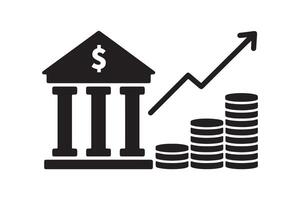 Coin Stack and Bank Growth Silhouette - Bank and Coin Stacks Growth vector