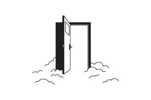 gateway to dreams surreal door and clouds silhouette illustration vector