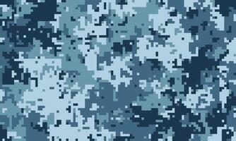 Abstract digital camouflage pattern. Seamless pixelated texture in cool blue tones, ideal for backgrounds, textiles, or militarythemed designs. vector