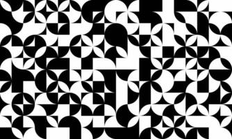 Abstract monochrome geometric pattern. Stylish black and white design featuring interlocking circles, squares, and floral motifs. Perfect for backgrounds, textiles, and modern design projects. vector