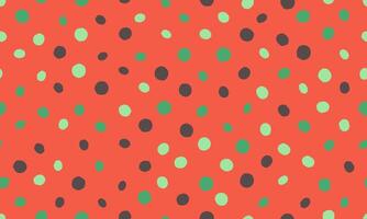 Vibrant red background adorned with scattered, handdrawn dots in shades of green and gray. vector