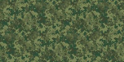 Abstract digital camouflage pattern. Perfect for backgrounds, textures, or militarythemed designs. Offers a blend of green hues, creating a sense of concealment and mystery. vector