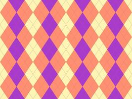 Vibrant argyle pattern in peach, purple, and cream. Perfect for backgrounds, textiles, fashion, and playful designs. This cheerful geometric texture offers a retro, yet modern feel. vector