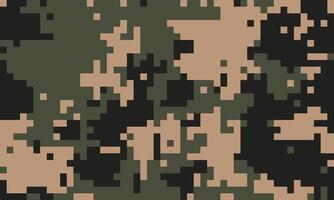 Abstract digital camouflage pattern. Pixelated texture in muted greens, browns, and blacks. Ideal for backgrounds, textiles, or militarythemed designs. vector