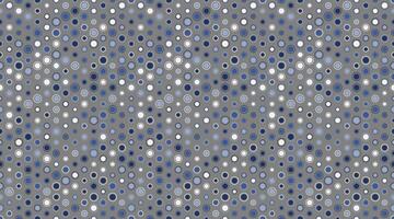 Abstract seamless pattern of varying sized circles in shades of blue and white on a grey background. Perfect for textile design, website backgrounds, or any project needing a modern, subtle texture. vector