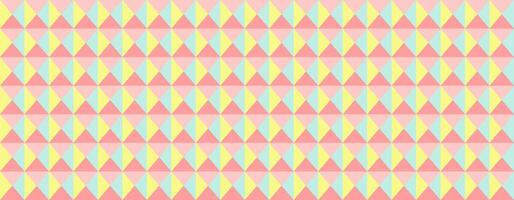 Vibrant pastel geometric pattern featuring interlocking triangles in pink, yellow, and mint green. Ideal for backgrounds, textiles, or website design. vector