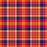 Vibrant autumnal plaid pattern in warm oranges, reds, and deep blues. Perfect for fallthemed designs, textiles, or website backgrounds. vector