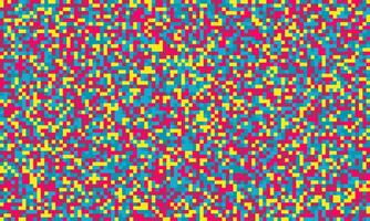 Vibrant pixel art background. A chaotic yet mesmerizing blend of red, yellow, and blue squares creates a dynamic, energetic visual. vector
