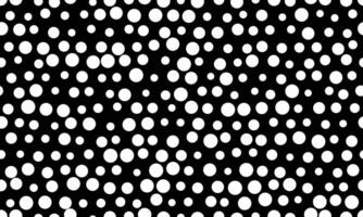 Abstract monochrome pattern of varying sized white circles on a black background. Perfect for modern design, website backgrounds, textile prints, and digital art projects. vector