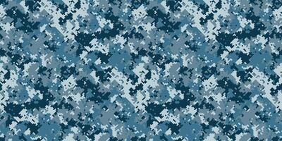 Seamless digital camouflage pattern in cool blues and grays. Ideal for backgrounds, textiles, militarythemed projects, or adding a subtle yet striking texture. vector
