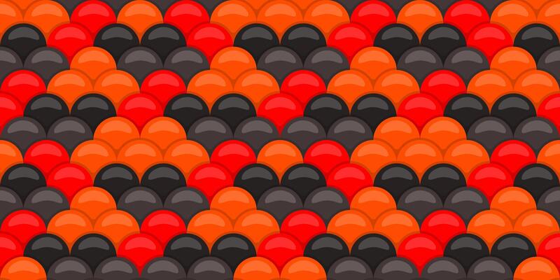 Vibrant seamless pattern of overlapping red, orange, and black circles, creating a dynamic scales or fishlike design.