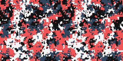 Abstract digital camouflage pattern in coral, black, and grey. Ideal for fashion, textile design, or militarythemed projects. The pixelated texture offers a modern, edgy aesthetic. vector