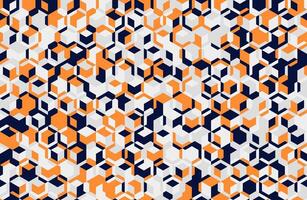 Abstract geometric seamless pattern. Dynamic interplay of orange, white, and navy cubes creates a vibrant, modern design. vector