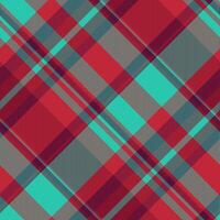 Intense seamless background plaid, thread fabric pattern . Celtic check tartan textile texture in red and teal colors. vector