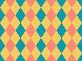 Vibrant argyle pattern in teal, coral, and gold. Perfect for backgrounds, textiles, or playful designs. This geometric texture offers a retro vibe with a modern twist. vector