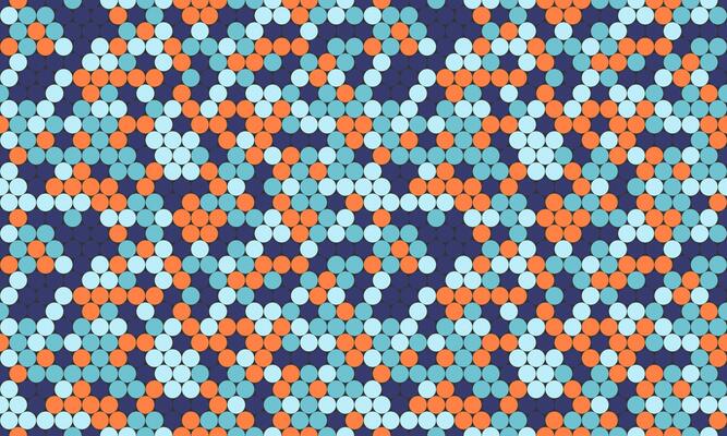 Abstract geometric pattern with teal, orange, and navy circles. Ideal for backgrounds, textiles, and website design.