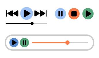 Play, pause and rewind buttons, equalizer. Music, sound interface vector