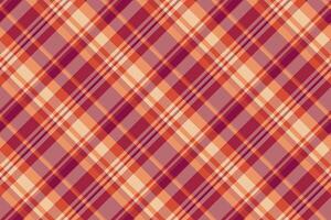 Velvet pattern fabric plaid, age seamless check texture. Funky tartan background textile in red and orange colors. vector