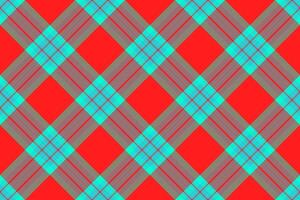 Scratched background fabric texture, gentle seamless plaid check. Genuine tartan textile pattern in red and cyan colors. vector