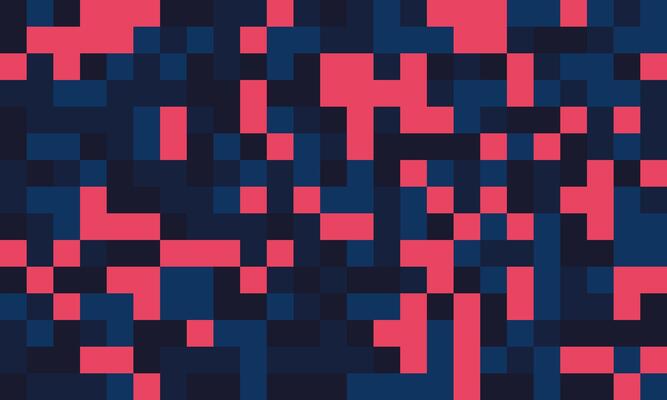 Abstract pixel art background. Dynamic interplay of pink and dark blue squares creates a vibrant, modern design.