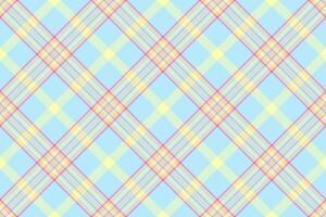 Pastel plaid pattern, seamless light blue, yellow and pink crisscross design. Perfect for textile prints, backgrounds, or website design. Evokes feelings of spring, joy, and tranquility. vector