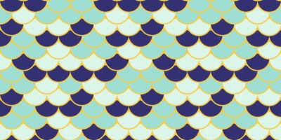 Elegant seamless pattern featuring overlapping scales in teal, navy, and gold. Perfect for textile design, website backgrounds, or decorative projects. vector