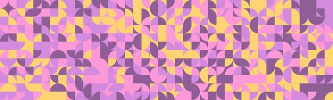 Abstract geometric pattern. Pastel pink, purple, and yellow semicircles and squares create a vibrant, modern design. Perfect for backgrounds, website banners, or textile prints. vector