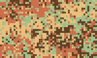 Abstract pixel art background. Retrostyled digital camouflage pattern in earthy tones. Ideal for website design, textiles, or modern art projects. Suggests technology, data, or a vintage aesthetic. vector