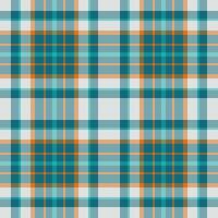 Heritage check tartan fabric, long texture pattern. Tracery background textile plaid seamless in cyan and orange colors. vector