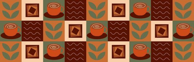 Coffee and tea geometric pattern in Bauhaus style. vector